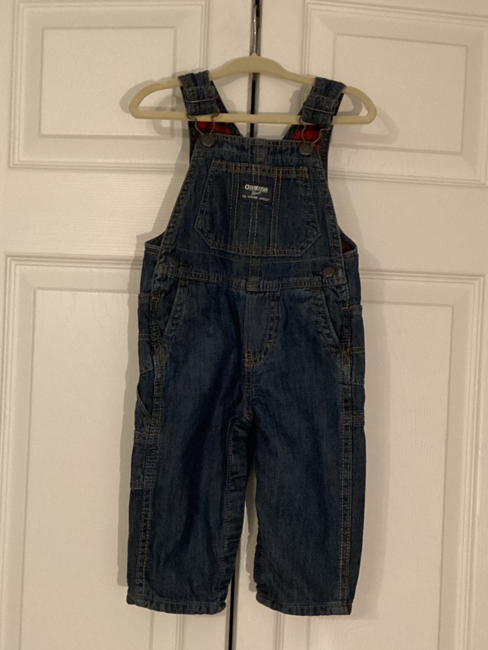OshKosh B'gosh Dark Blue Denim Kids Overalls Flannel Lined 12 Months Unisex